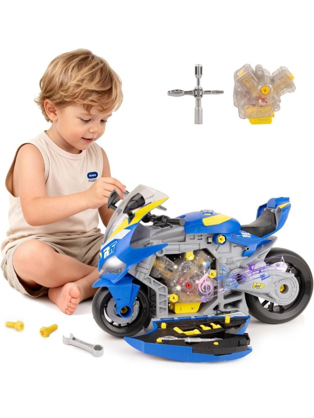 Interactive Take Apart Motorcycle Toy for Kids 3-5, Fun Mechanic Repair Set